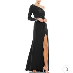 Mac duggal one sleeve beaded cuff side twist gown nwt